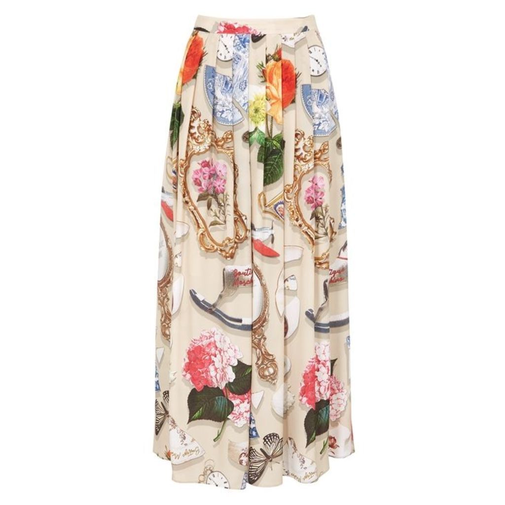 Boutique Moschino Printed Crepe De Chine Midi Skirt