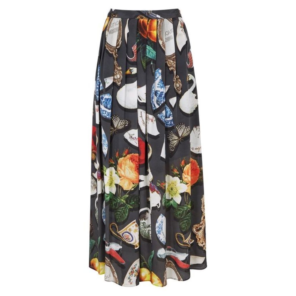 Boutique Moschino Printed Crepe De Chine Midi Skirt