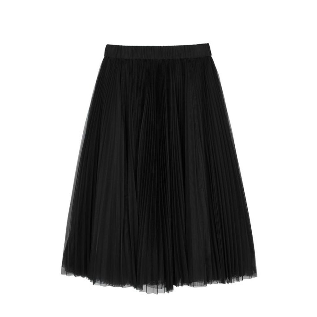 Replay Black Pleated Tulle Midi Skirt