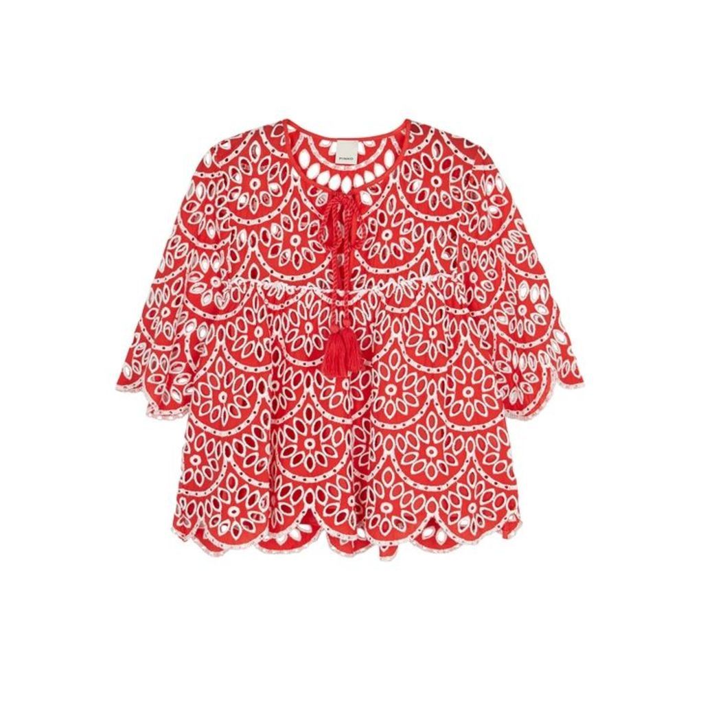 PINKO Red Broderie Anglaise Cotton Top