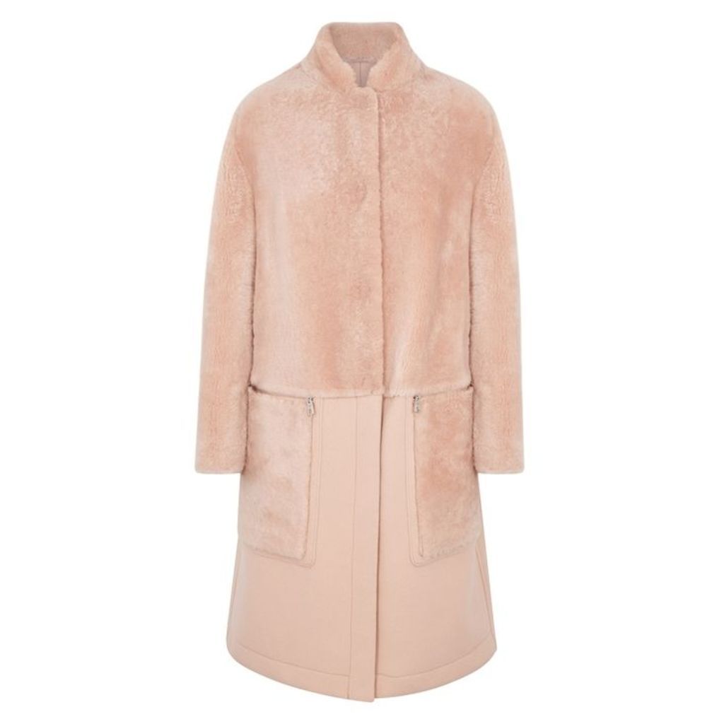 Emporio Armani Blush Shearling And Wool-blend Coat
