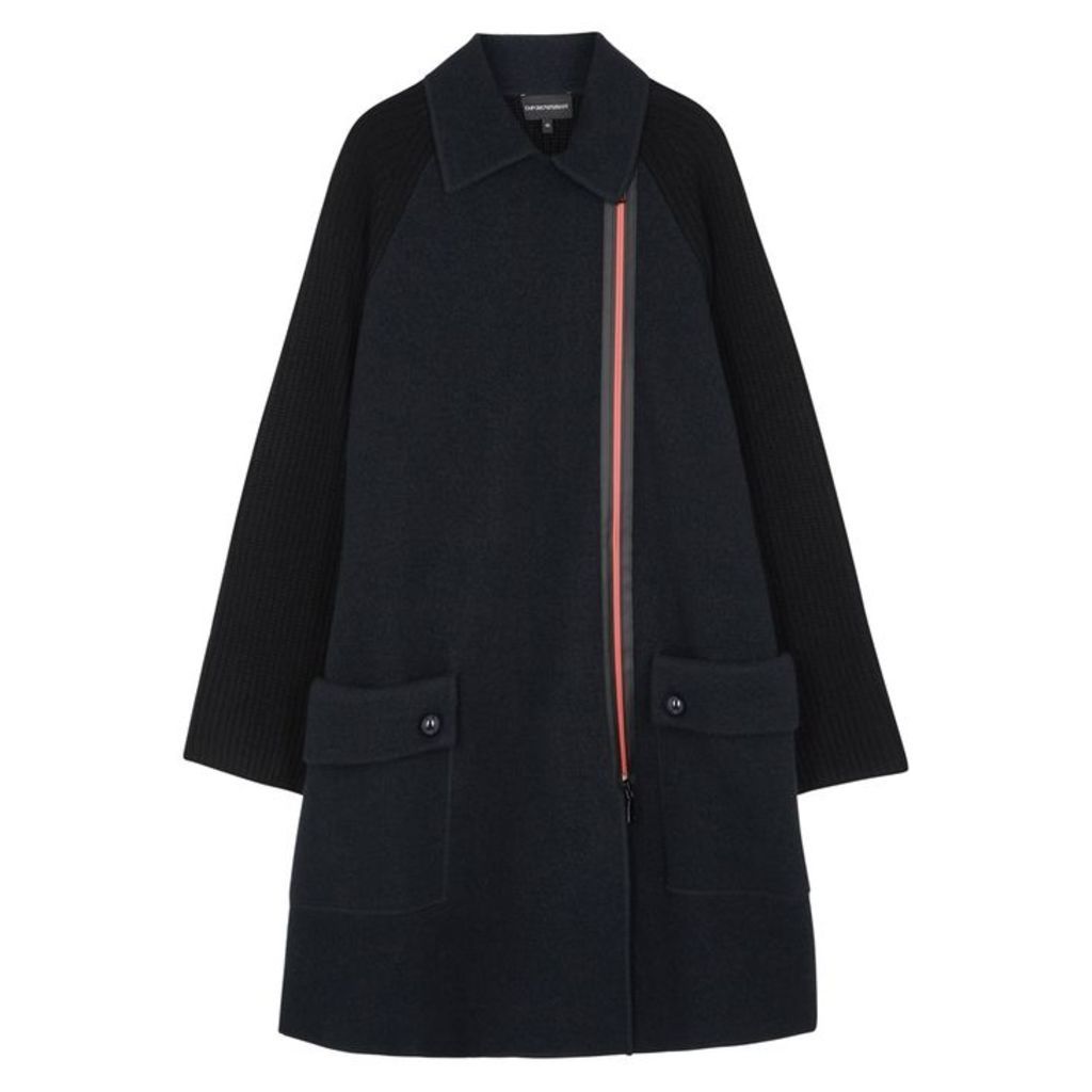 Emporio Armani Two-tone Wool And Cotton-blend Coat