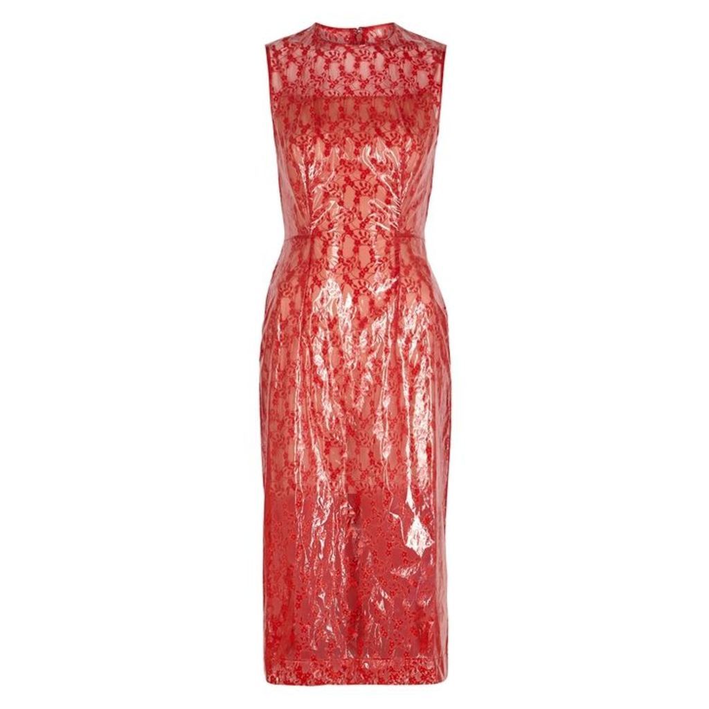 Christopher Kane Red Lace And PVC Midi Dress