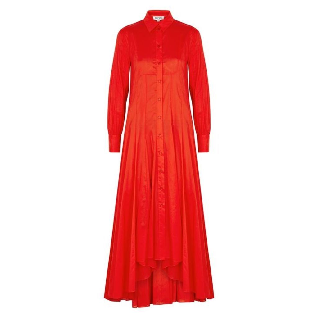 Kenzo Red Cotton Maxi Shirt Dress