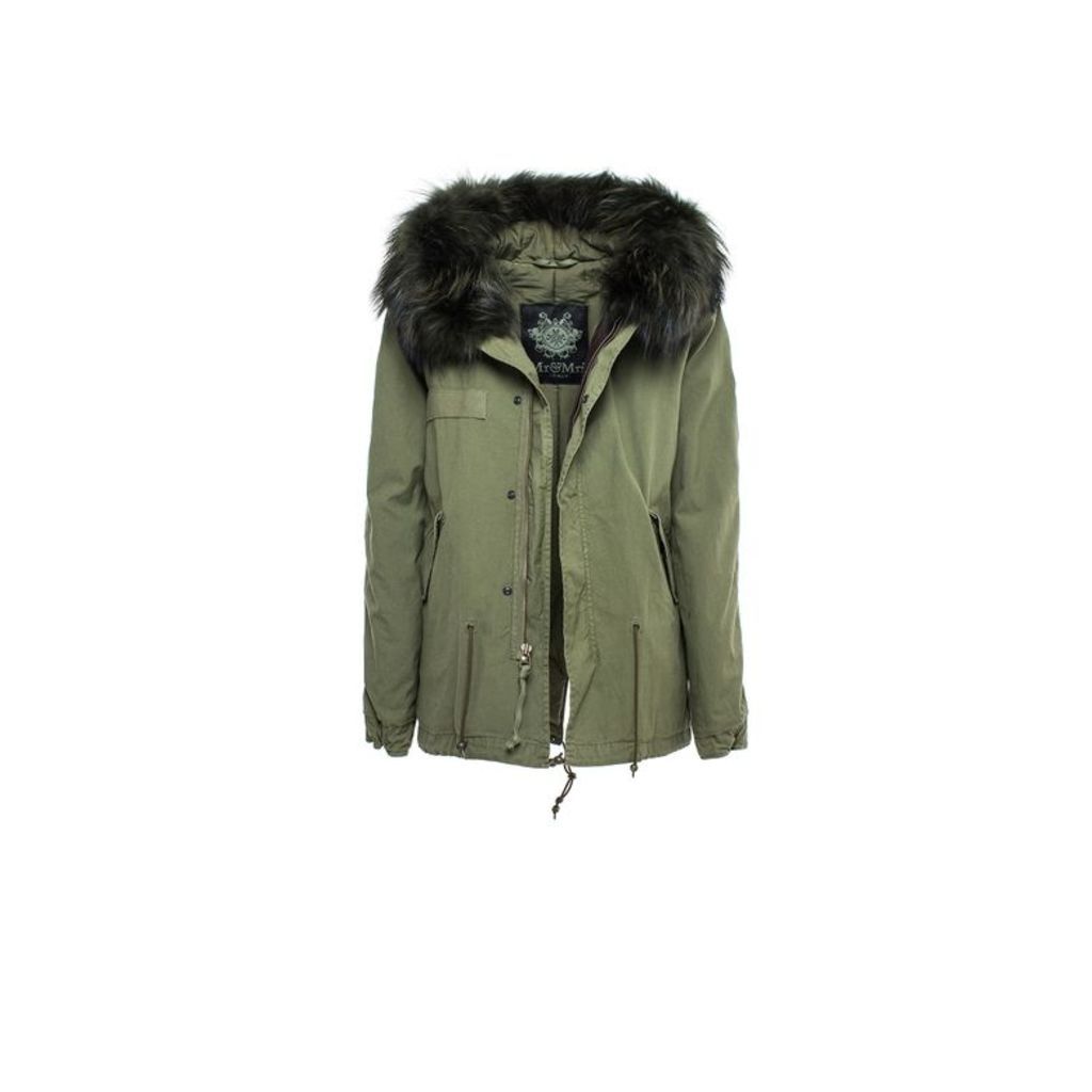 Mr & Mrs Italy Army Mini Parka Quilt Racoon Fur