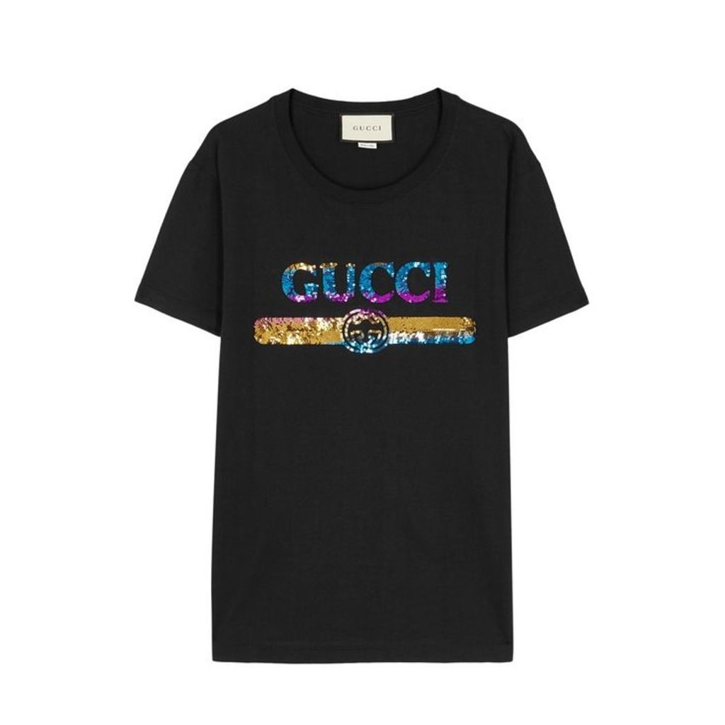 Gucci Black Logo-embellished Cotton T-shirt