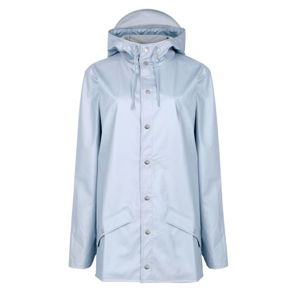 Rains Pale Grey Metallic Rubberised Raincoat