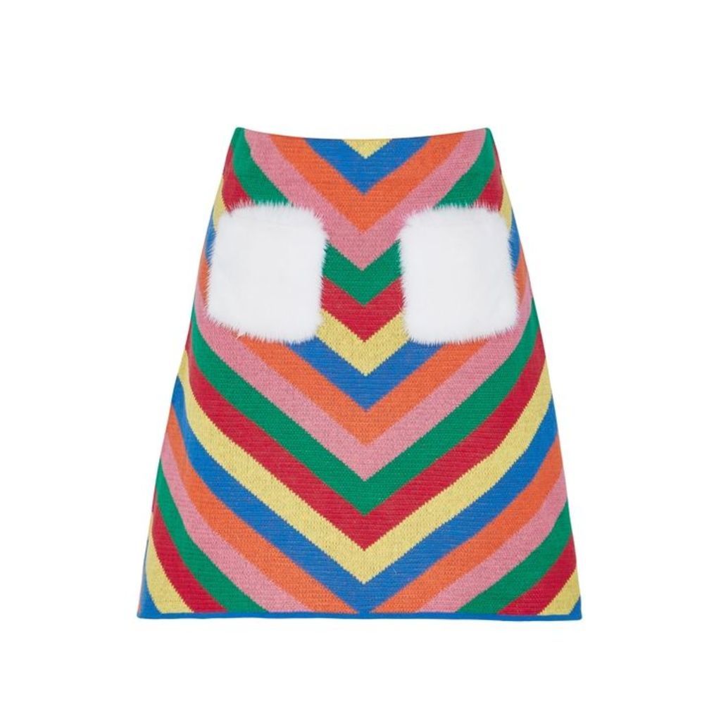 Izaak Azanei Rainbow Fur-trimmed Cotton Skirt