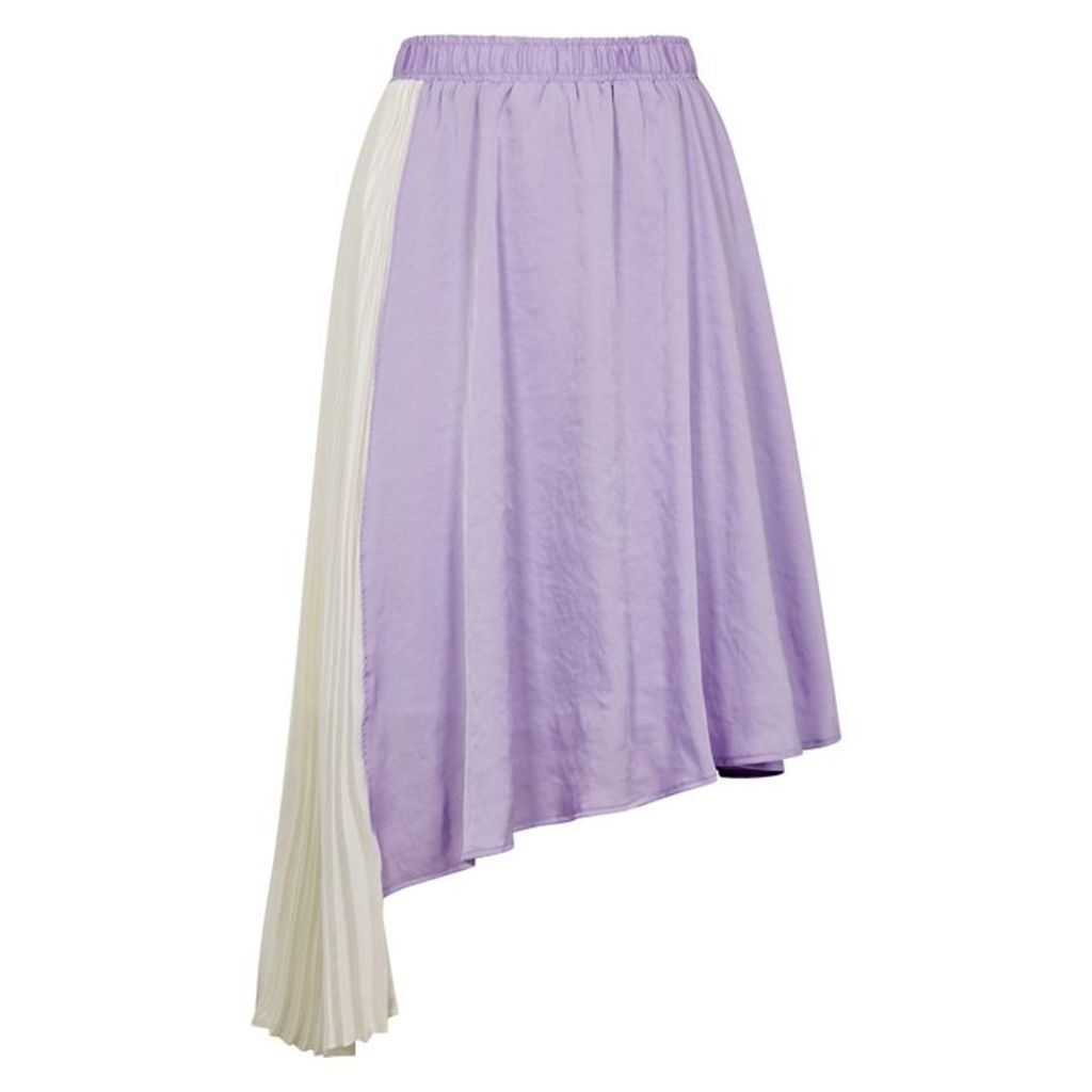 Clu Lilac Asymmetric Satin Midi Skirt