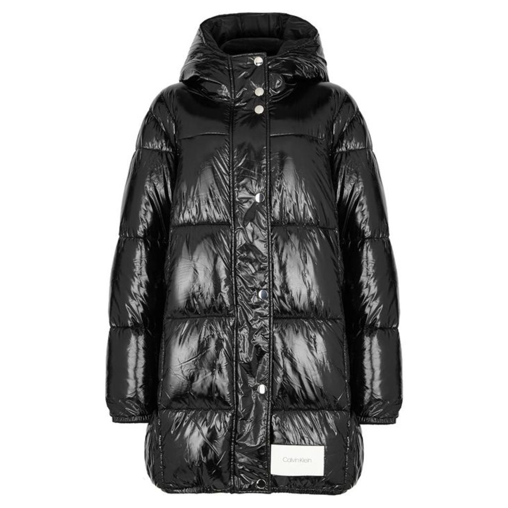 Calvin Klein Black Quilted Patent Shell Coat