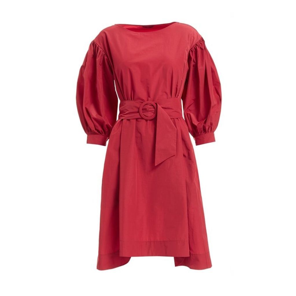 WtR Veronica Red Belted Balloon Sleeve Dress