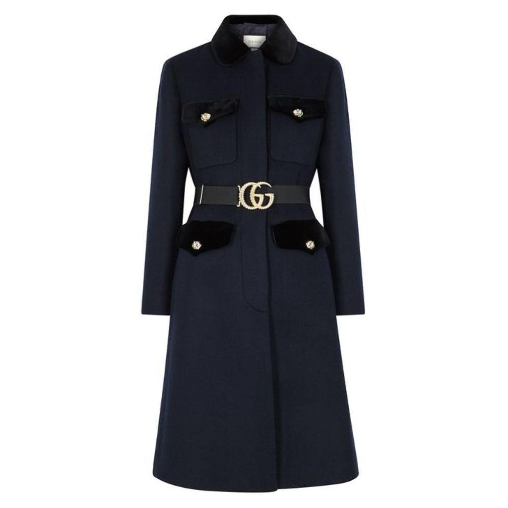 Gucci Navy Belted Wool-blend Coat