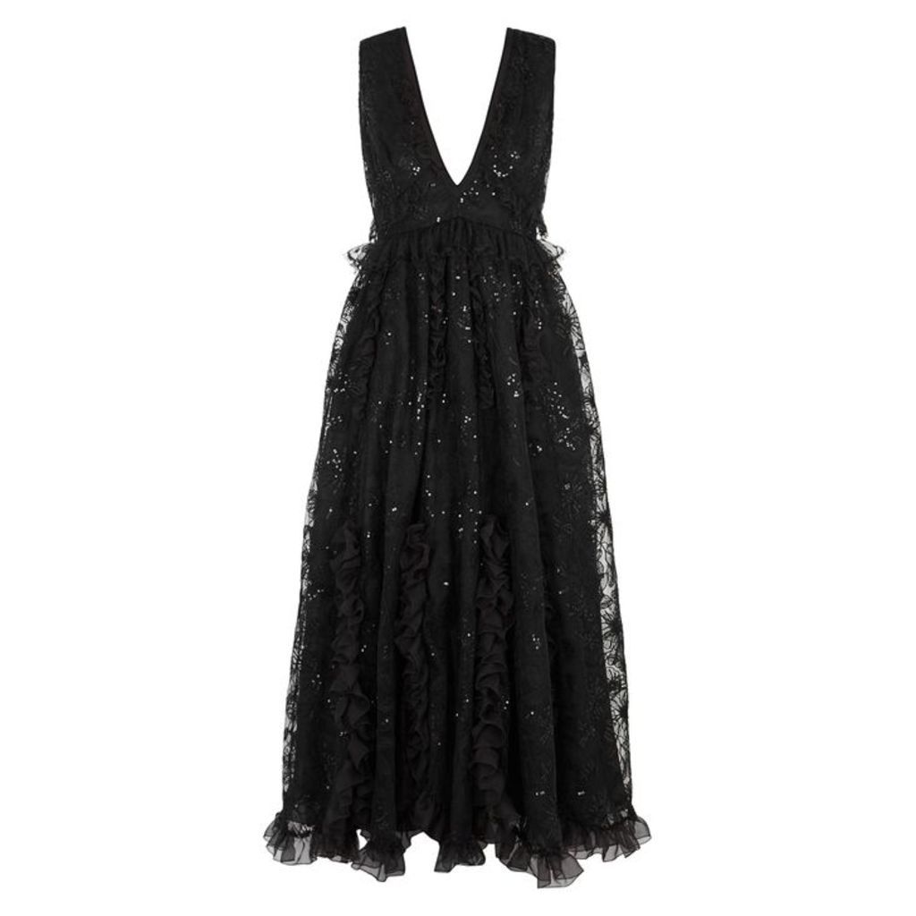 Giambattista Valli Black Embellished Tulle Midi Dress