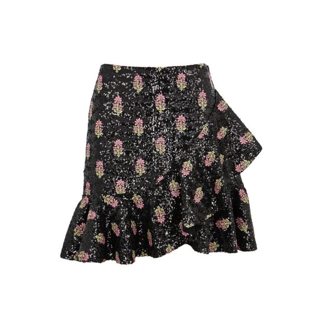 Giambattista Valli Floral-embroidered Sequinned Skirt