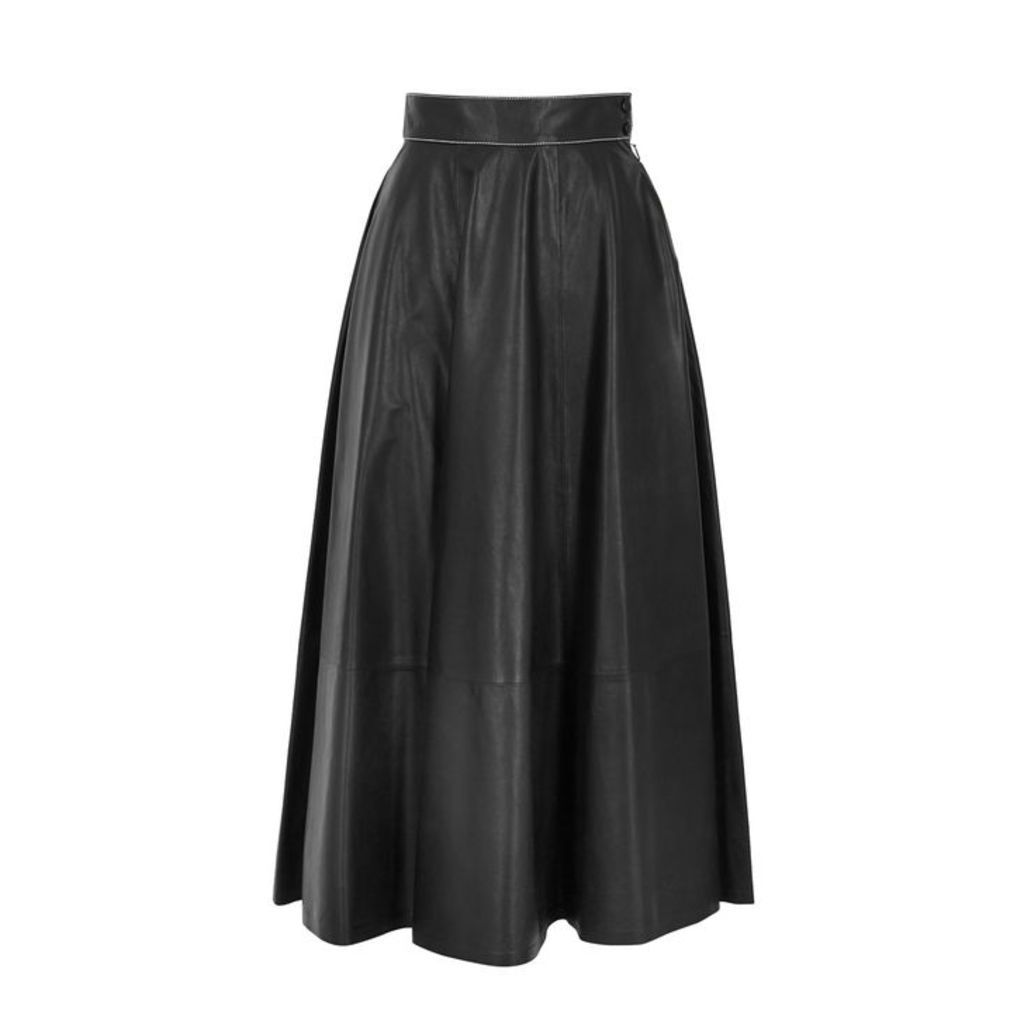 Loewe Black Leather Midi Skirt