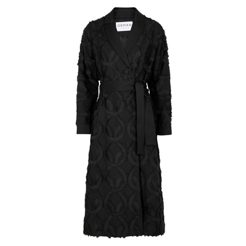 OSMAN Black Fringed Linen-blend Coat