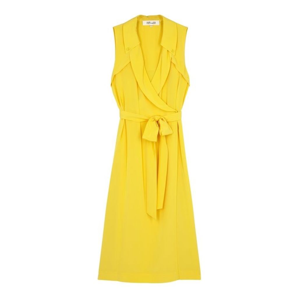 Diane Von Furstenberg Augusta Yellow Silk Midi Wrap Dress
