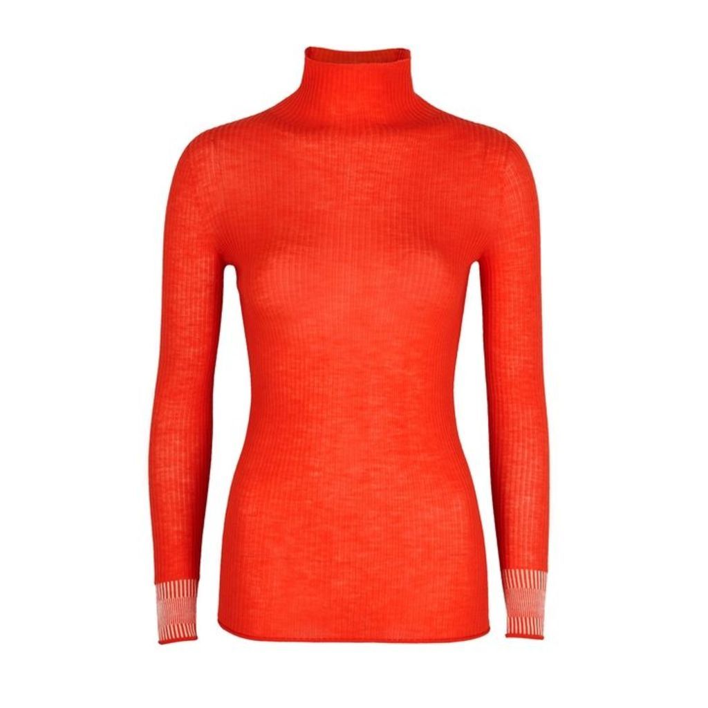 Victoria, Victoria Beckham Orange Ribbed-knit Wool Top