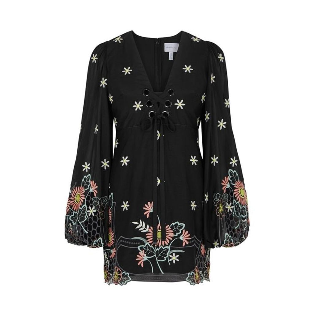 Alice McCALL Black Embroidered Cotton-blend Mini Dress