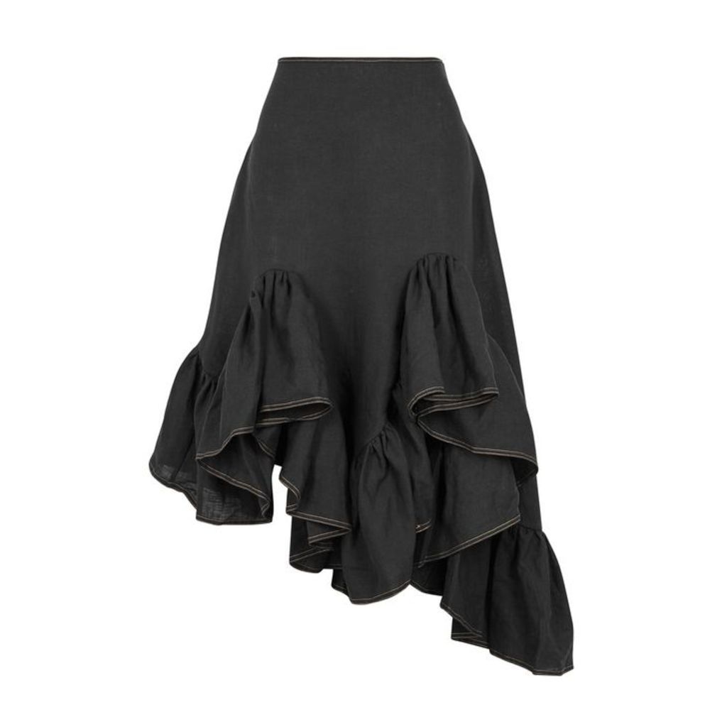 Marques' Almeida Black Ruffle-trimmed Linen Skirt