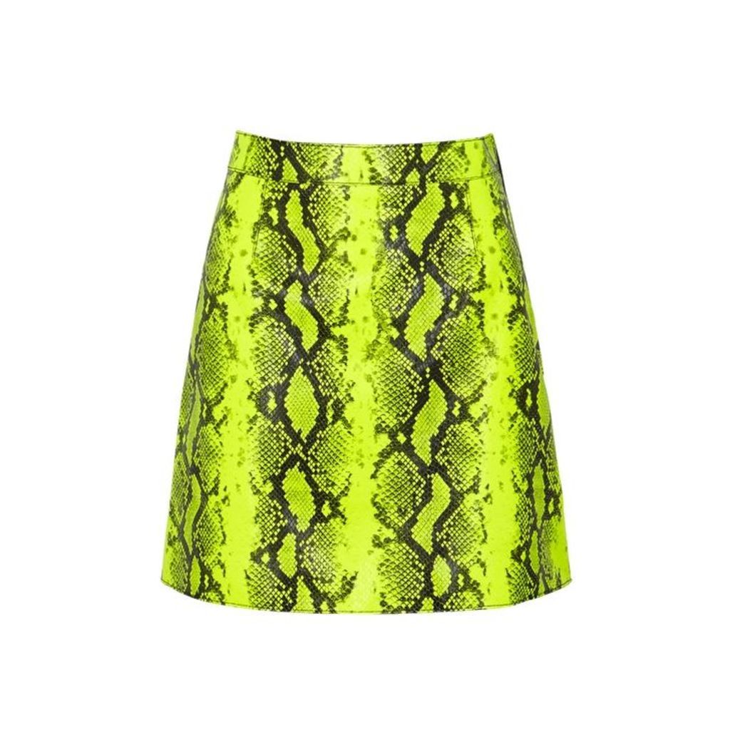 Off-White Neon Yellow Python-print Leather Skirt