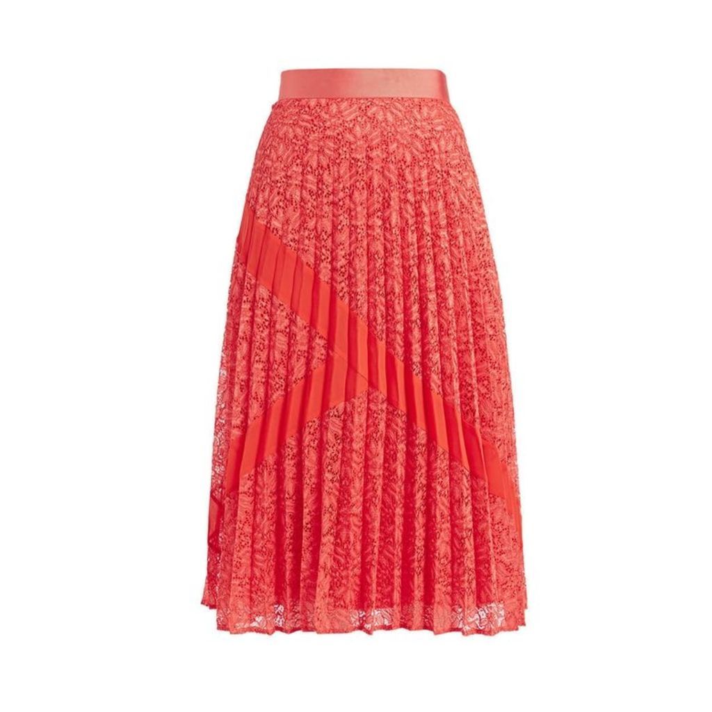 WtR Lupita Coral Pleated Lace Midi Skirt