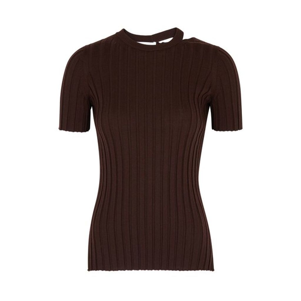 Helmut Lang Chocolate Ribbed Wool T-shirt