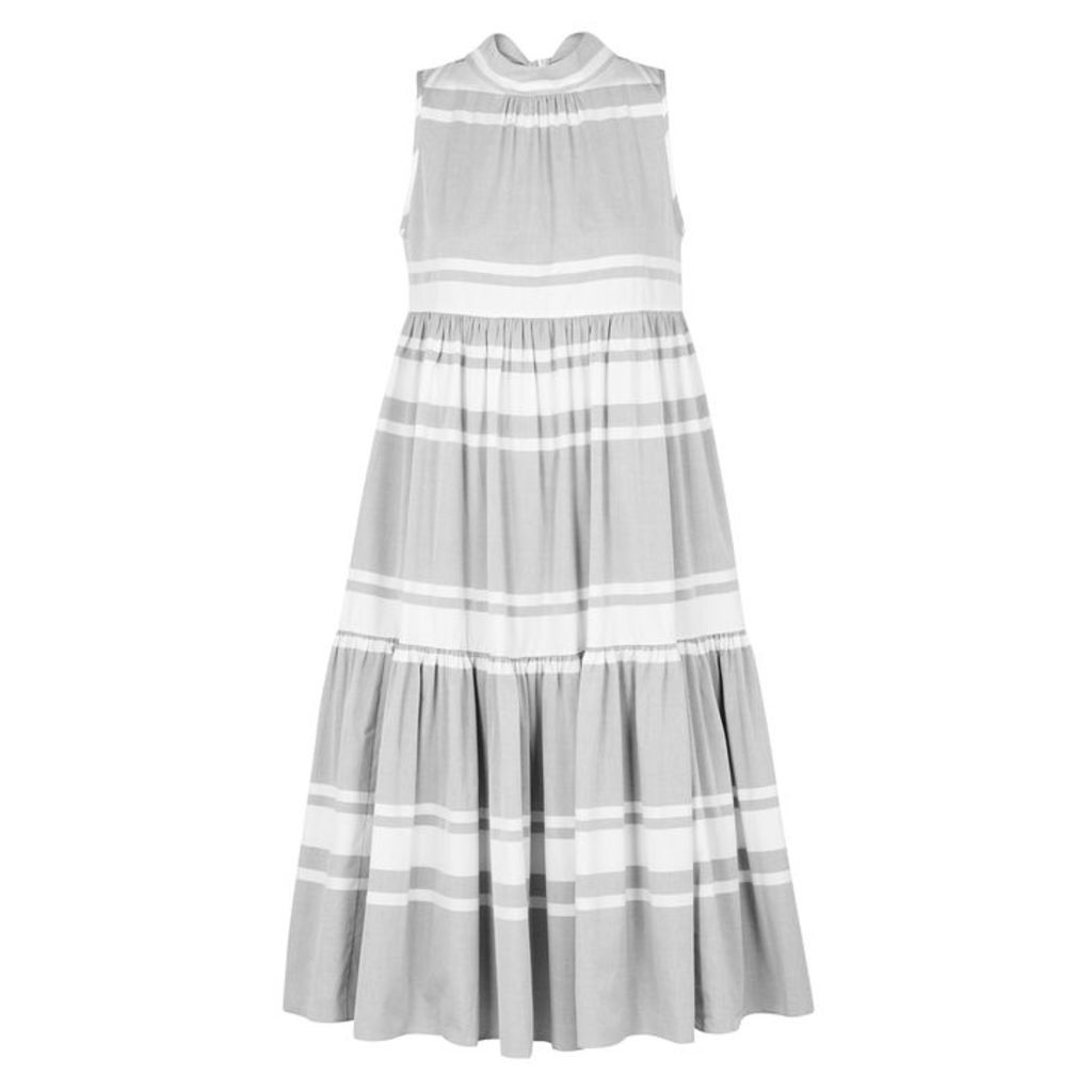 ASCENO Striped Cotton Midi Smock Dress