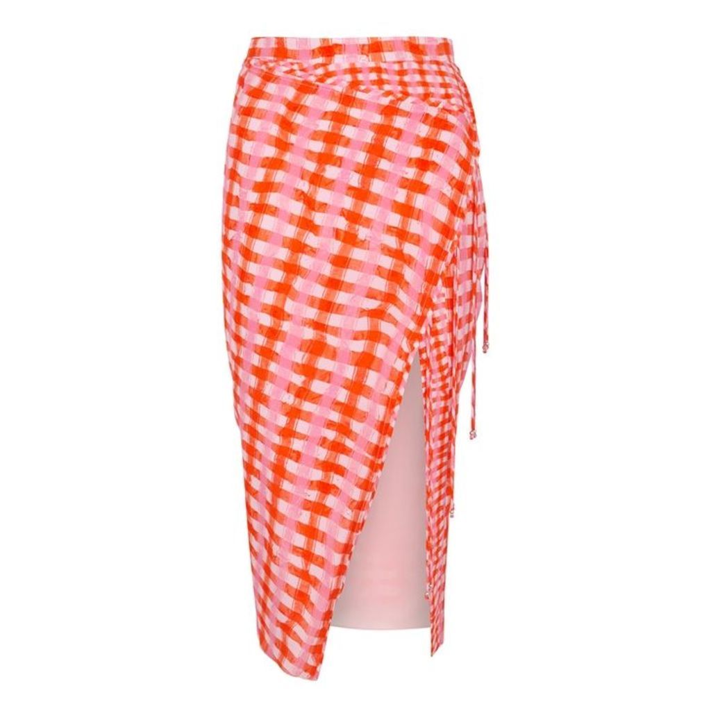 Altuzarra Cicero Orange Checked Silk Skirt