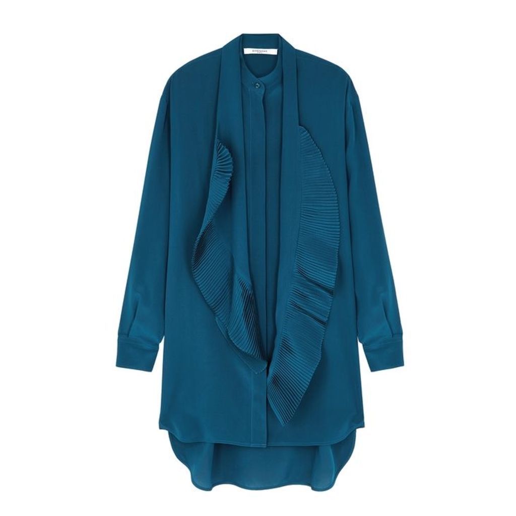 Givenchy Teal Ruffle-trimmed Silk Dress