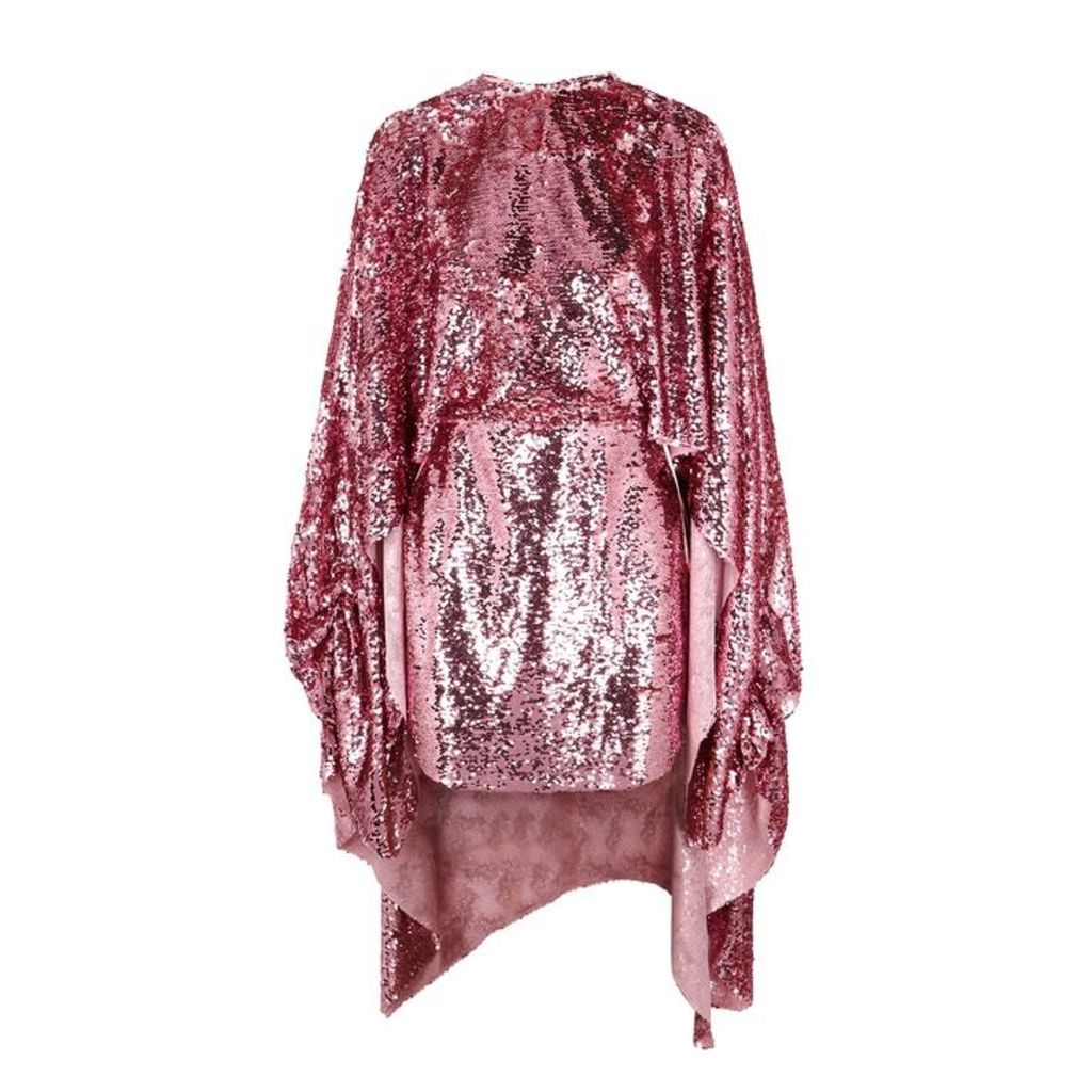 Paula Knorr Pink Cape-effect Sequin Mini Dress