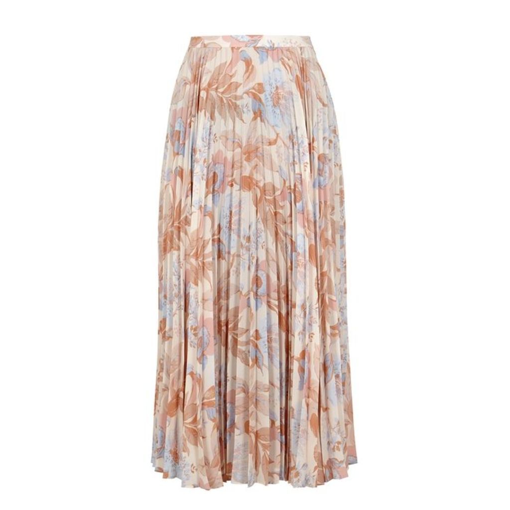 Vince Floral-print Pleated Midi Skirt
