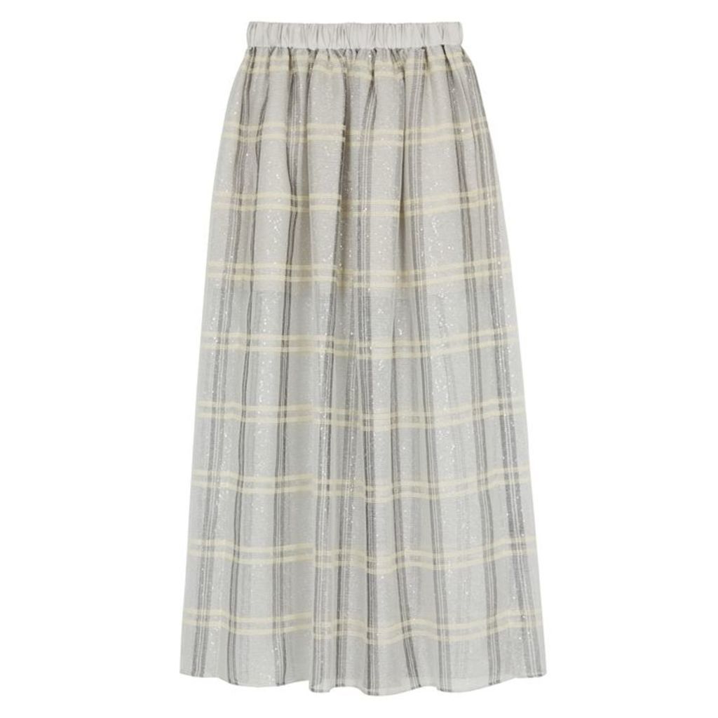 Emporio Armani Checked Sequin-embellished Organza Skirt