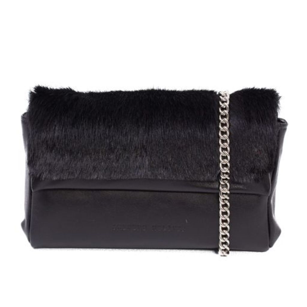 SHERENE MELINDA Black Sophy Springbok Leather Clutch Bag With A Stripe