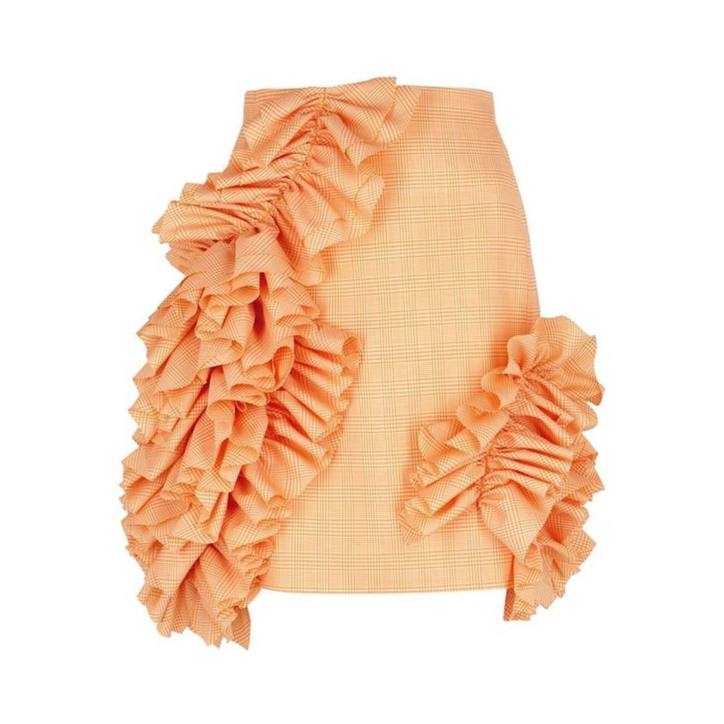 Carmen March Orange Ruffled Wool-blend Skirt