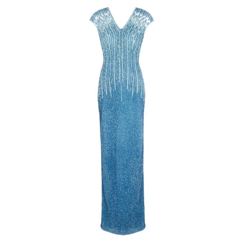 Pamella Roland Sky Blue Sequin-embellished Gown