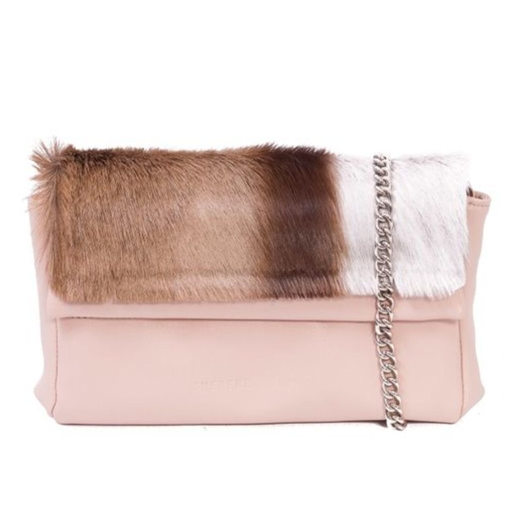 SHERENE MELINDA Nude Sophy Springbok Leather Clutch Bag With A Stripe