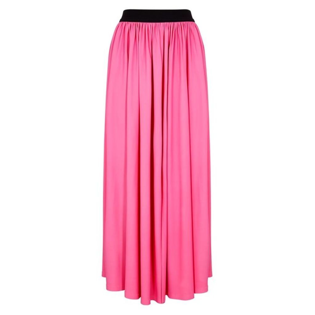 MSGM Pink Pleated Stretch-viscose Midi Skirt
