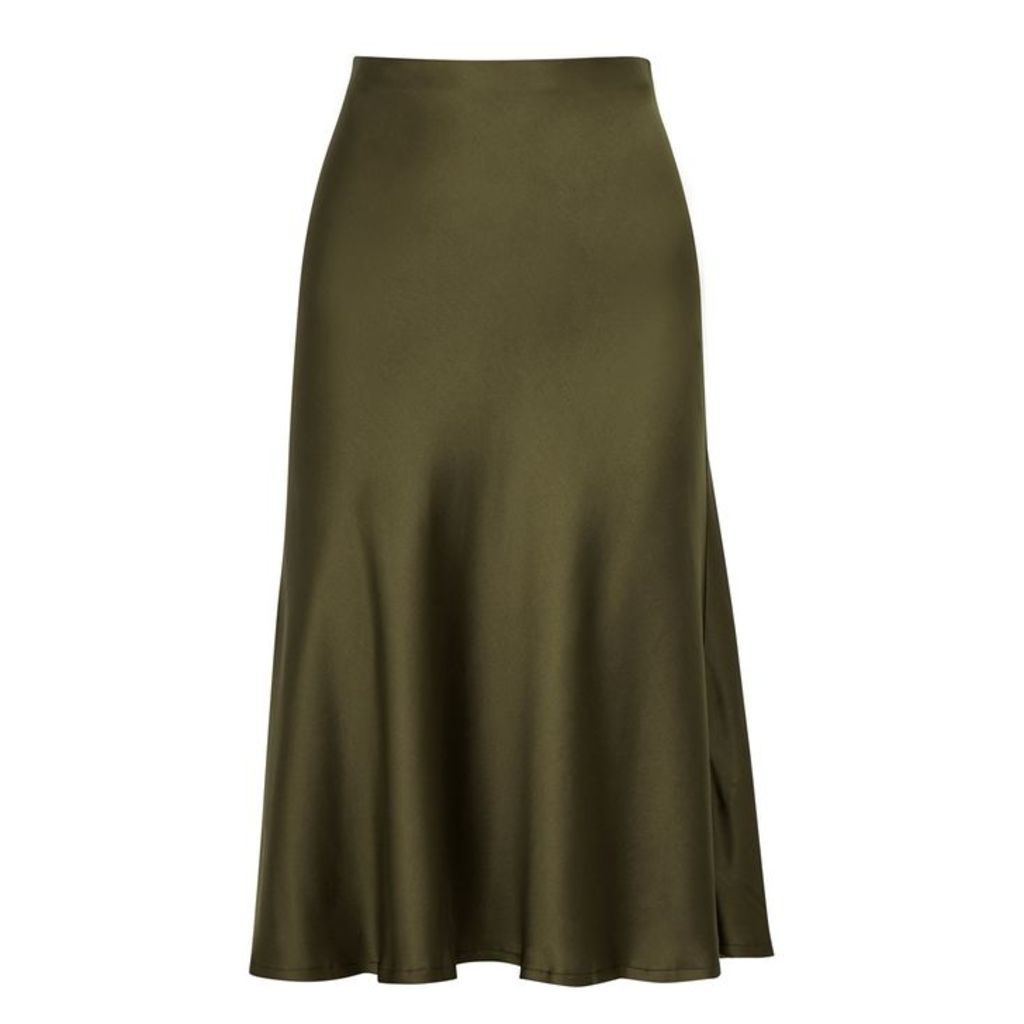 Nili Lotan Lane Olive Silk Skirt