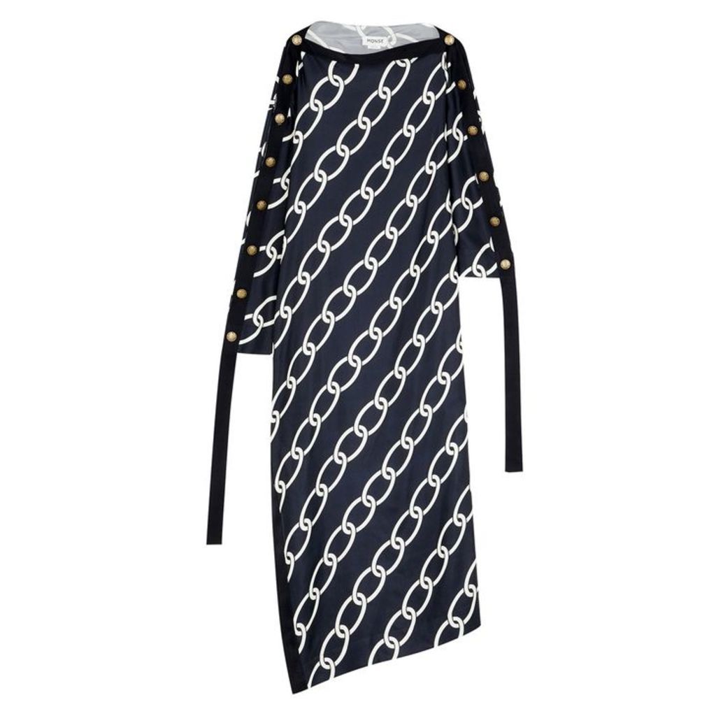 MONSE Navy Chain-print Silk Maxi Dress