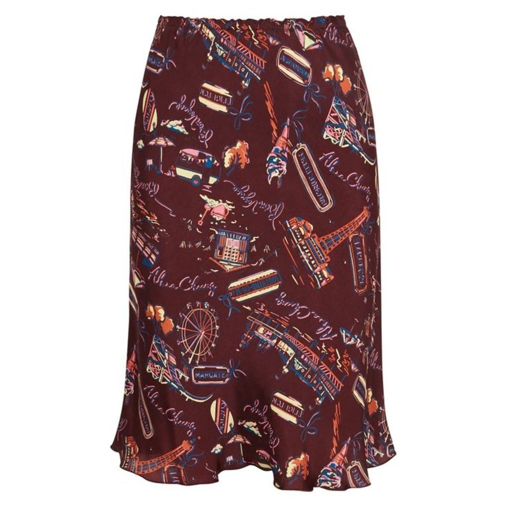 ALEXACHUNG Printed Bias-cut Satin Skirt