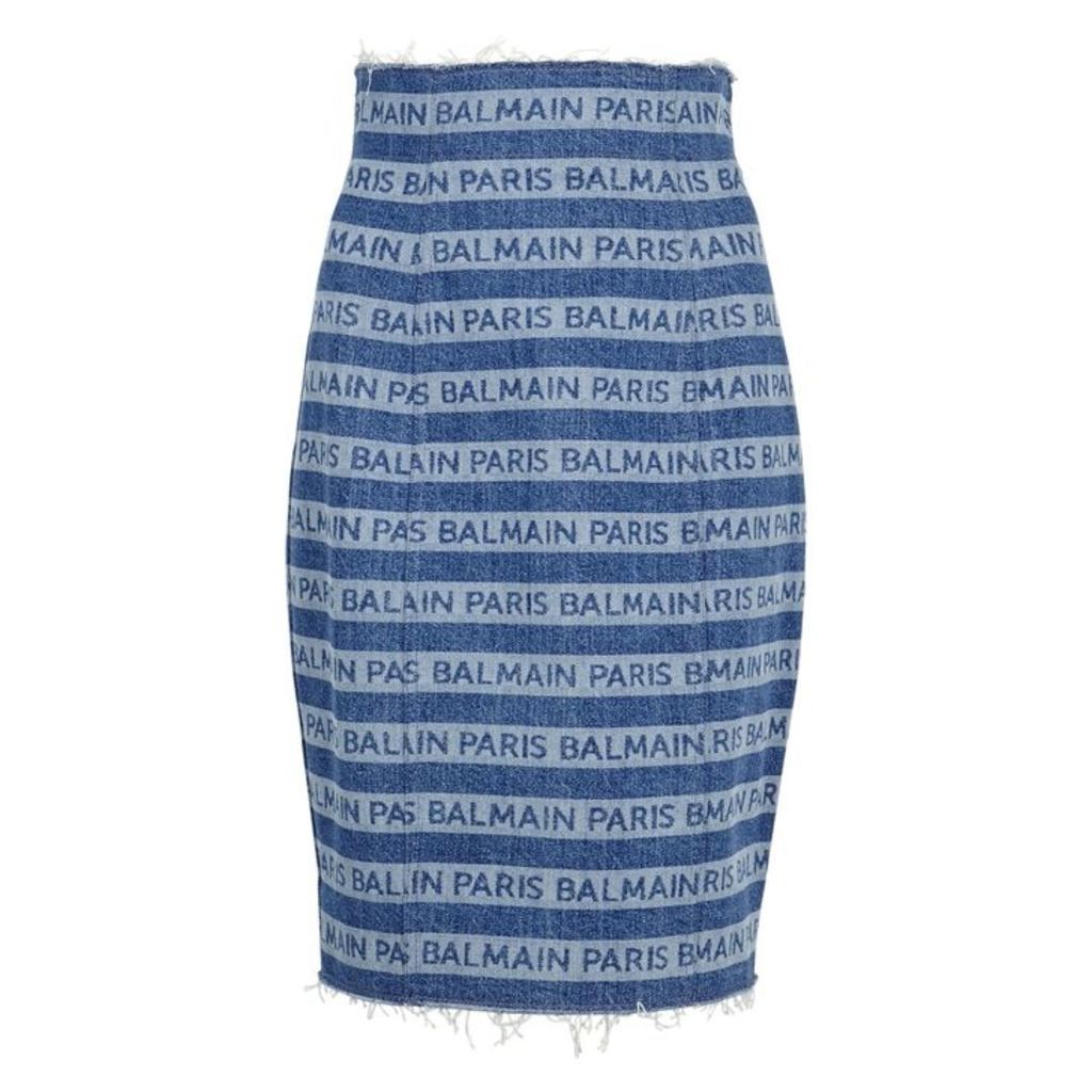 Balmain Striped Logo-print Denim Skirt