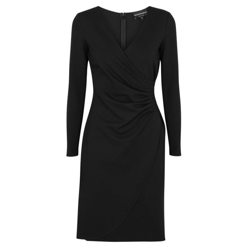Emporio Armani Black Wrap-effect Stretch-knit Dress