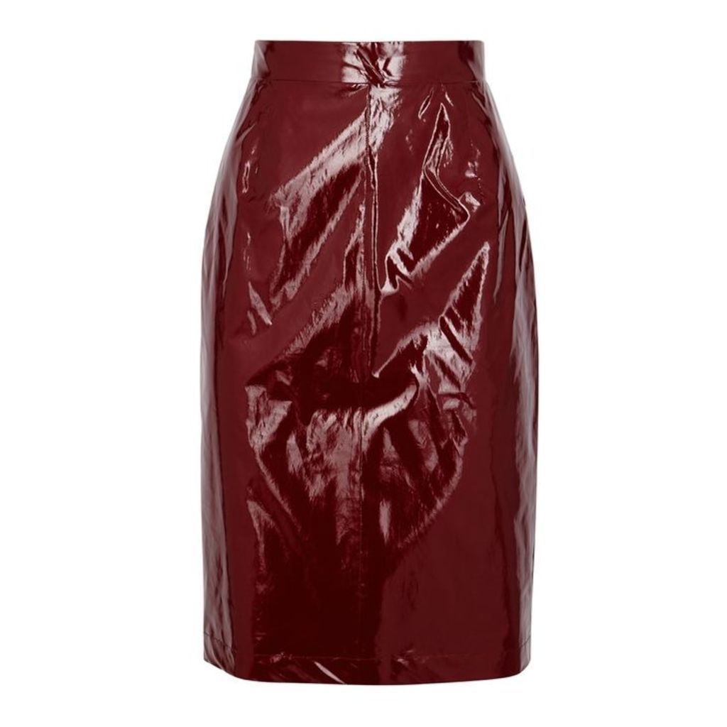 No.21 Burgundy Silk And PVC Pencil Skirt