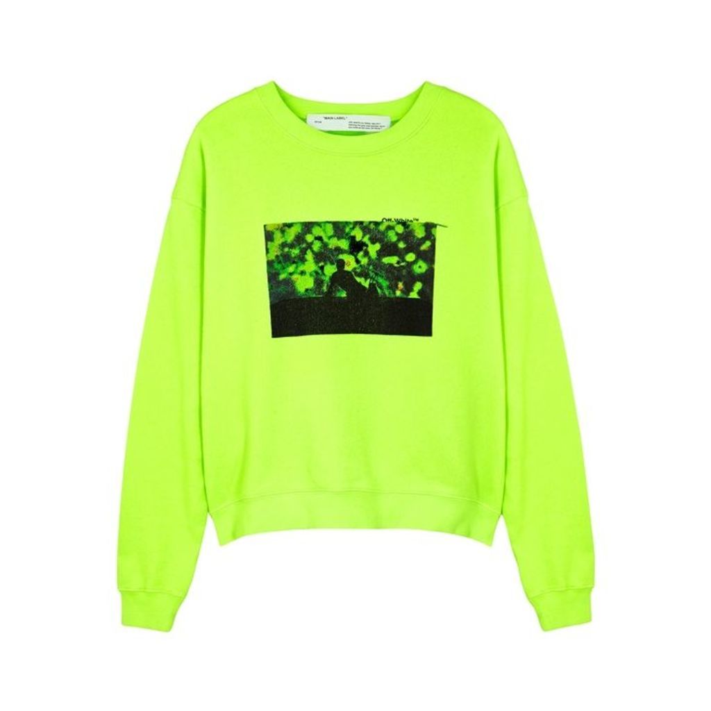 Off-White Neon Green Printed Cotton Sweatshirt