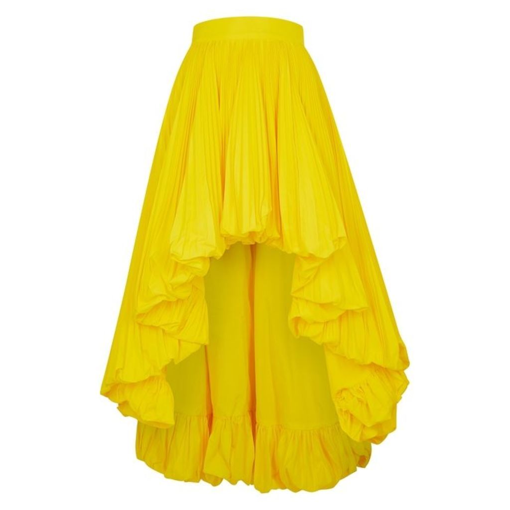Alexandre Vauthier Yellow Pleated Faille Midi Skirt
