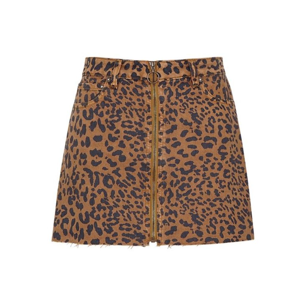 Free People Zip It Up Leopard-print Denim Mini Skirt