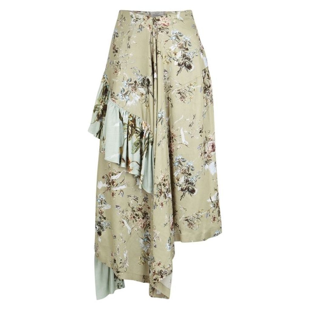 Preen By Thornton Bregazzi Carmella Floral-print Satin Midi Skirt