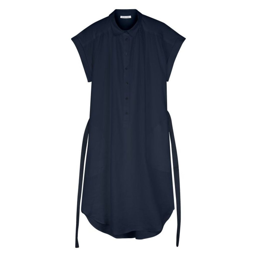 NICOLE FARHI Navy Alex Sleeveless Linen Shirt Dress