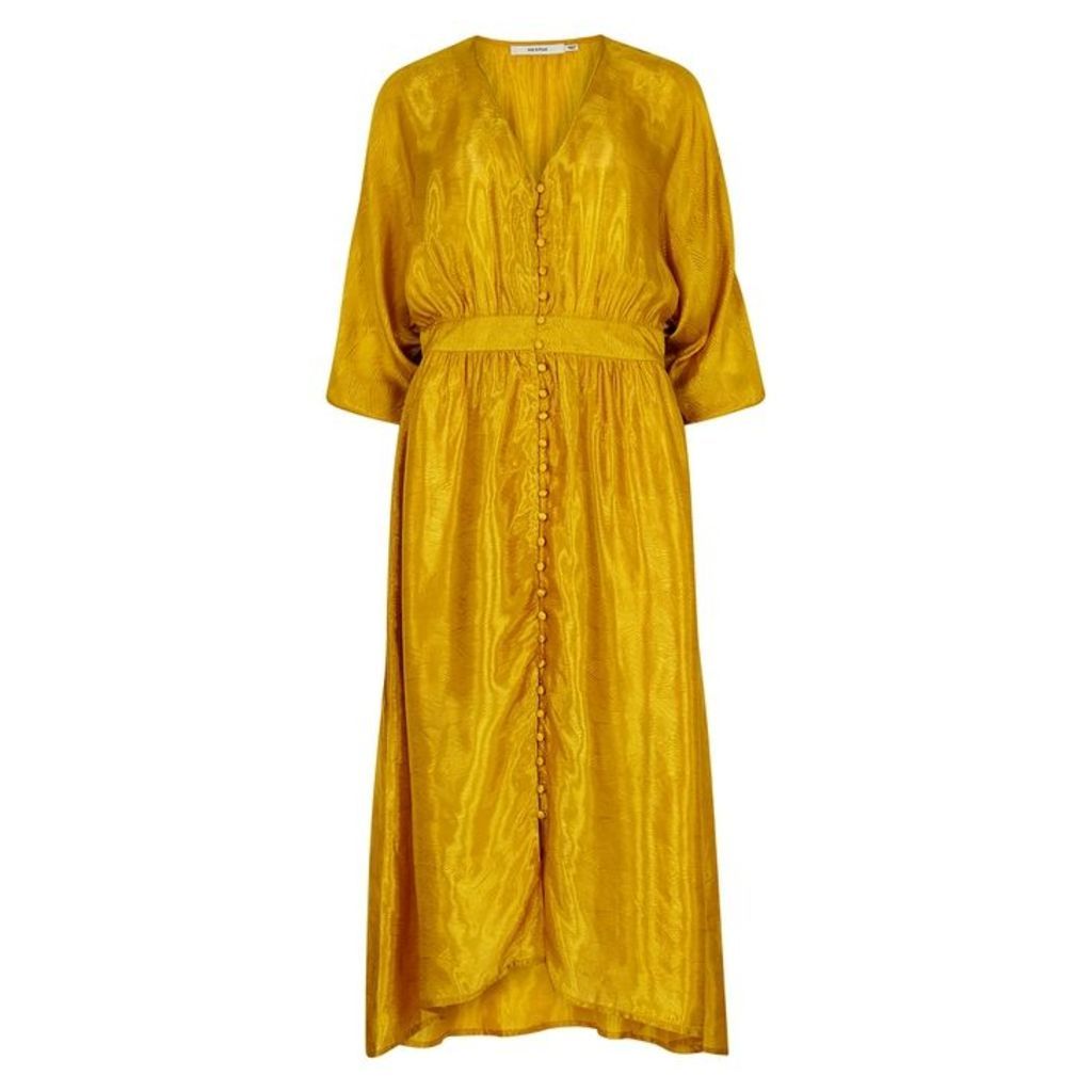 Gestuz Lilliane Mustard Jacquard Satin Midi Dress
